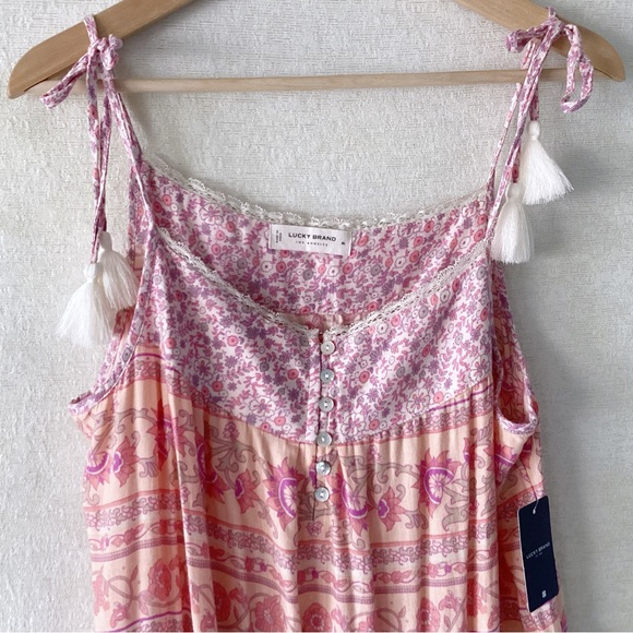 Lucky Brand Boho Midi Dress Woman’s Size Mixed Floral Print Pink Lavender NWT - Picture 4 of 14